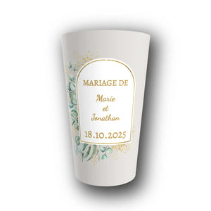Gobelet Mariage Personnalisé – Arche Eucalyptus & Or
