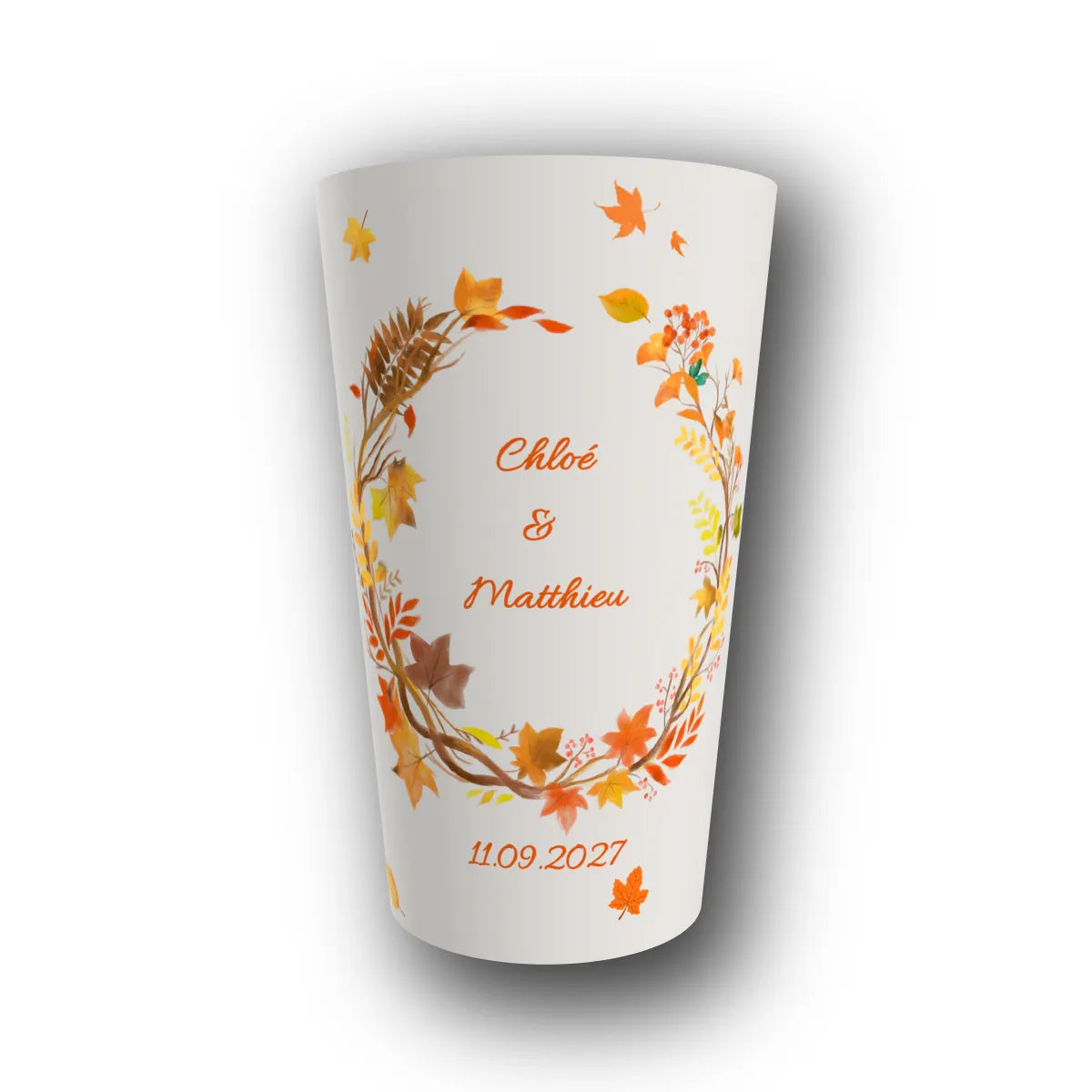 Gobelet réutilisable personnalisé mariage, automne enchanté, rendu 3D