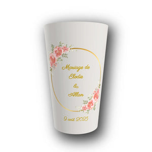 Gobelet Mariage Personnalisé – Cercle d'Or & Roses Tendres