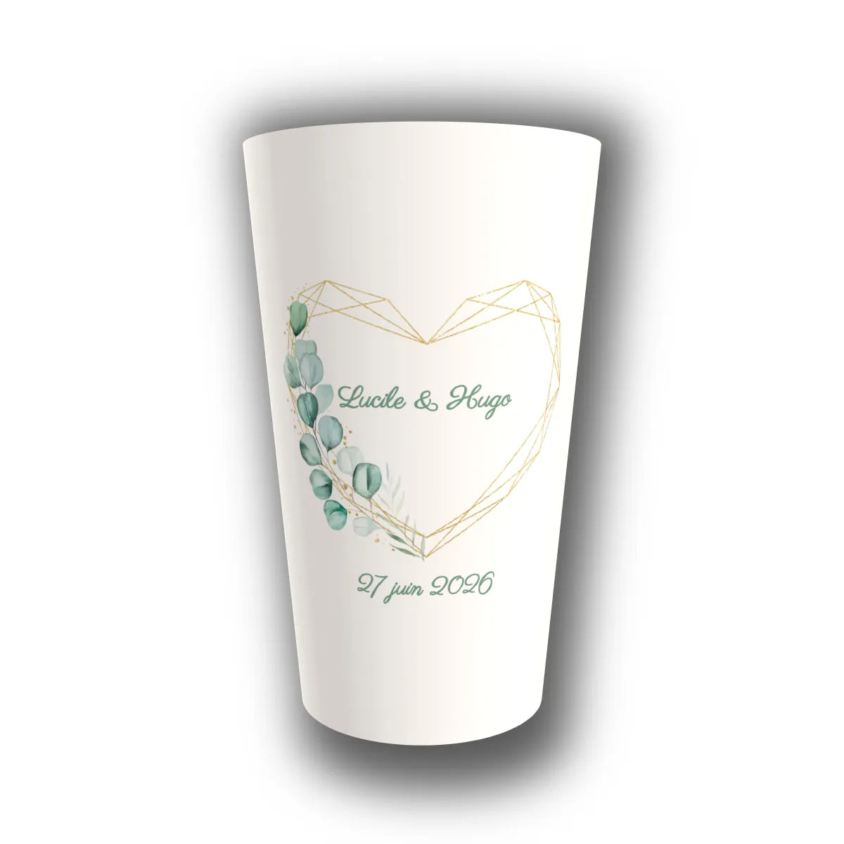 Gobelet mariage personnalisé Cœur Géométrique Eucalyptus — réutilisable, Kuztom
