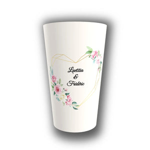 Gobelet Mariage Personnalisé – Cœur Géométrique Fleuri