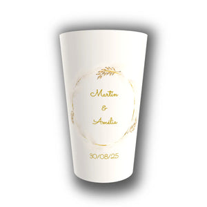 Gobelet Mariage Personnalisé – Couronne de Plumes & Or