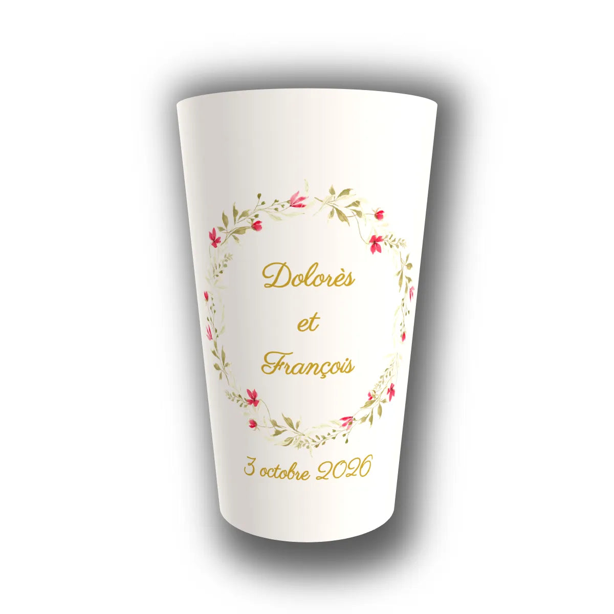 Gobelet mariage personnalisé Couronne d'Or & Fleurs Champêtres — réutilisable, Kuztom