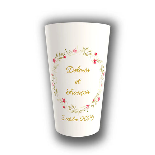 Gobelet mariage personnalisé Couronne d'Or & Fleurs Champêtres — réutilisable, Kuztom