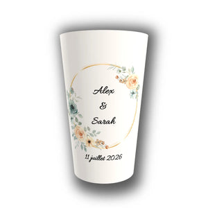 Gobelet Mariage Personnalisé – Couronne Florale & Or
