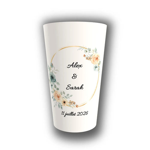 Gobelet mariage personnalisé Couronne Florale & Or — réutilisable, Kuztom