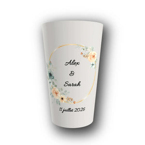 Gobelet Mariage Personnalisé – Couronne Florale & Or