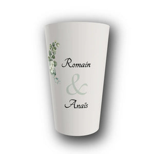 Gobelet Mariage Personnalisé – Eucalyptus & Roses Blanches