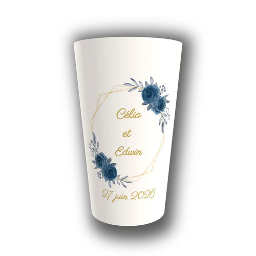 Gobelet mariage personnalisé Géométrique Bleu Nuit — réutilisable, Kuztom