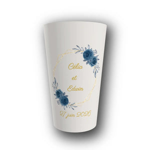 Gobelet Mariage Personnalisé – Géométrique Bleu Nuit