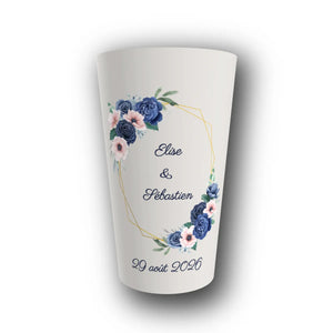 Gobelet Mariage Personnalisé – Hexagone Bleu Royal