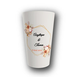 Gobelet Mariage Personnalisé – Hexagone Roses Terracotta