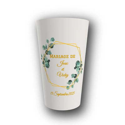 Gobelet réutilisable personnalisé mariage, hexagone végétal, rendu 3D