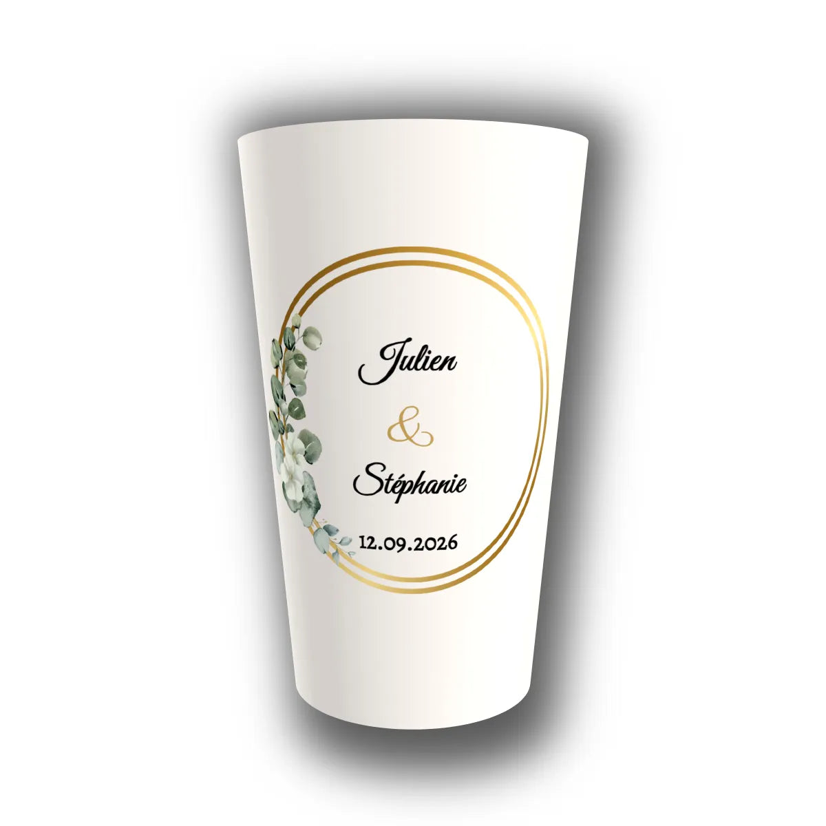 Gobelet mariage personnalisé Cercle Doré & Eucalyptus — réutilisable, Kuztom