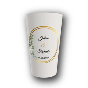 Gobelet Mariage Personnalisé – Cercle Doré & Eucalyptus