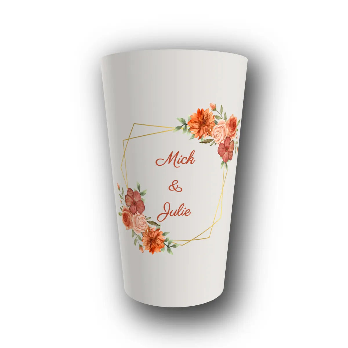 Gobelet réutilisable personnalisé mariage, bouquet terracotta avec photo, rendu 3D