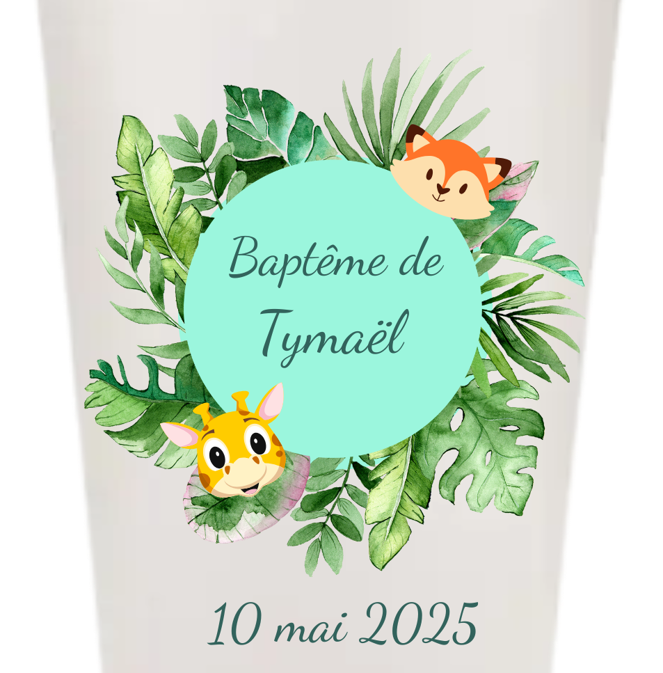 Gobelets personnalisés baptême/anniversaire animaux renard vert