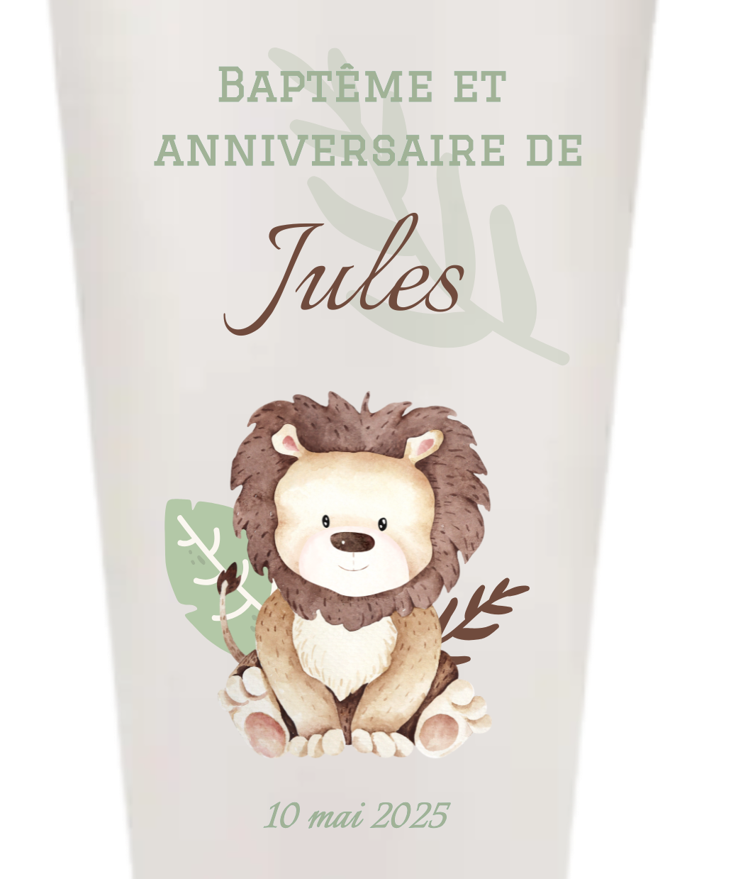 Gobelets personnalisés baptême/anniversaire lion