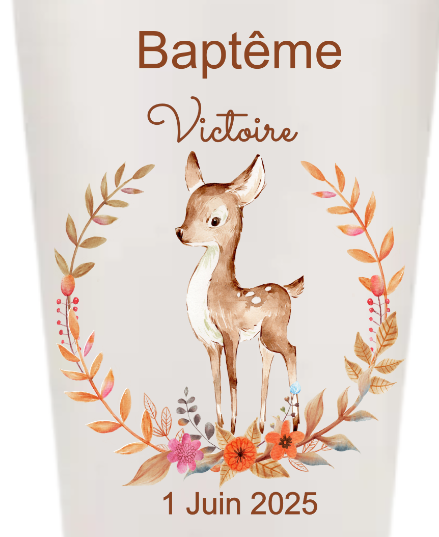 Gobelets personnalisés baptême/anniversaire biche couronne
