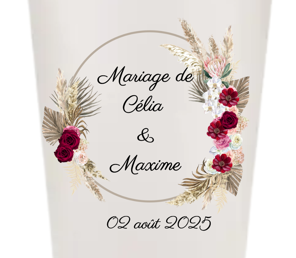 Gobelets personnalisés Mariage - pampa bordeau
