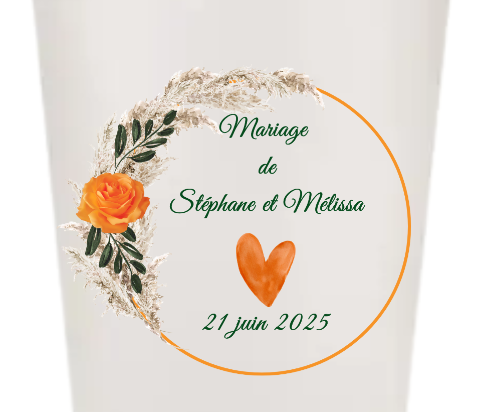 Gobelets personnalisés Mariage - champêtre orange & vert