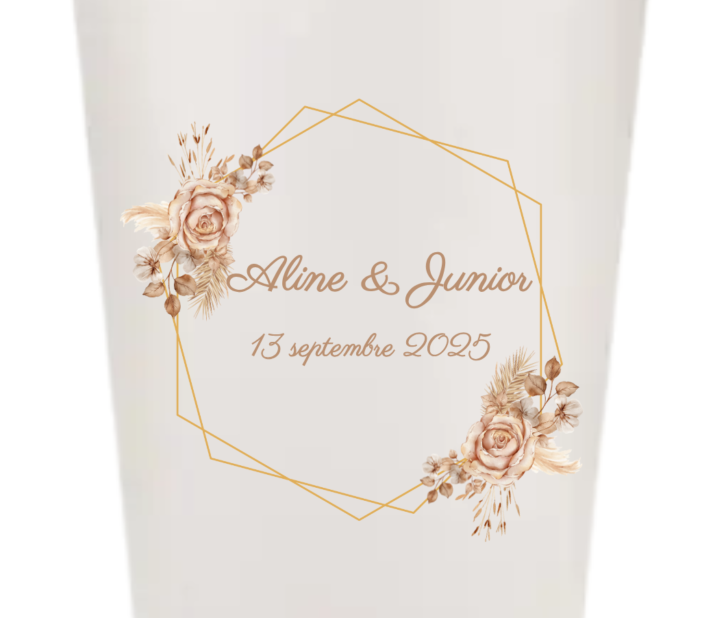 Gobelets personnalisés Mariage - Champêtre beige doré
