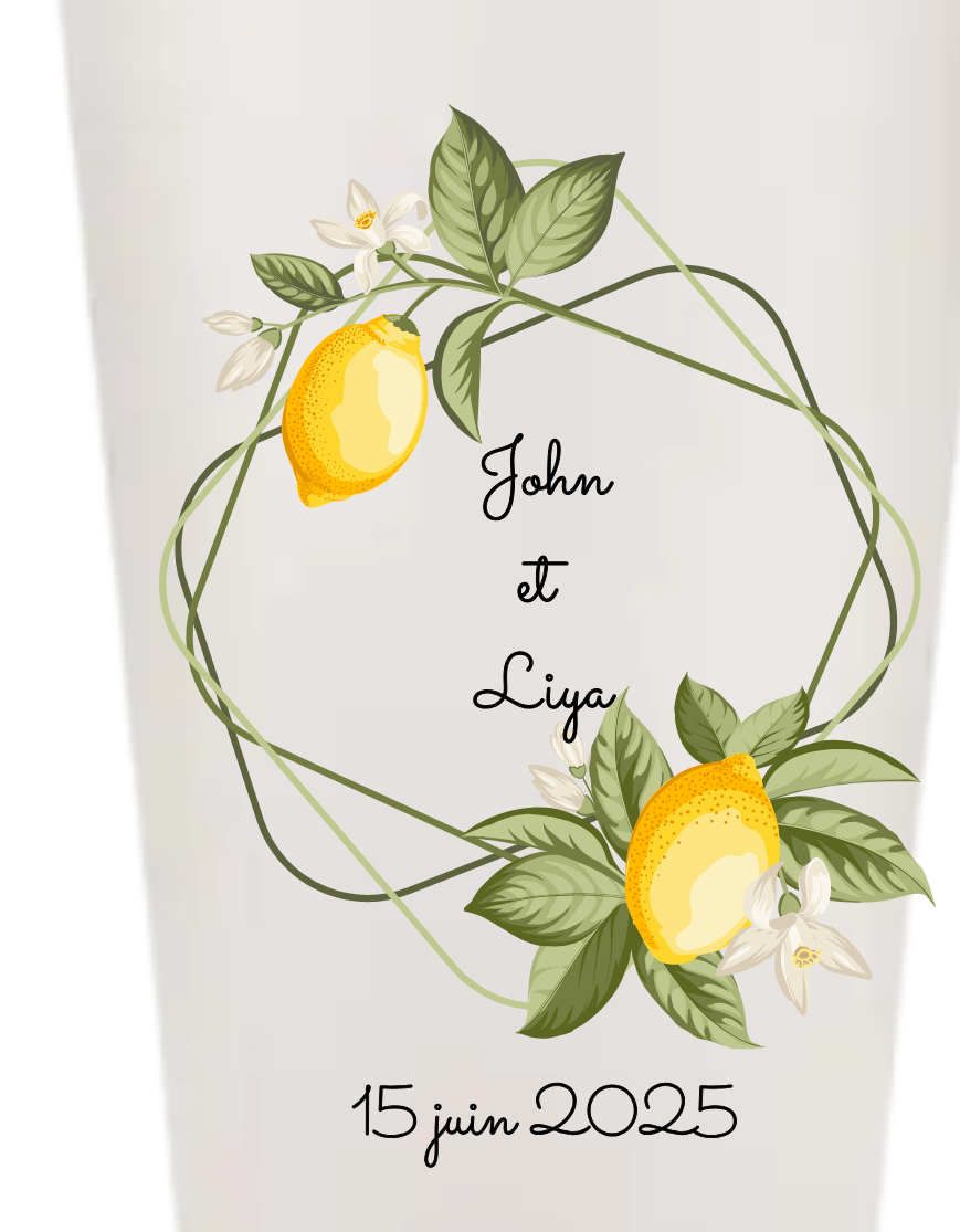 Gobelets personnalisés Mariage citron feuillage