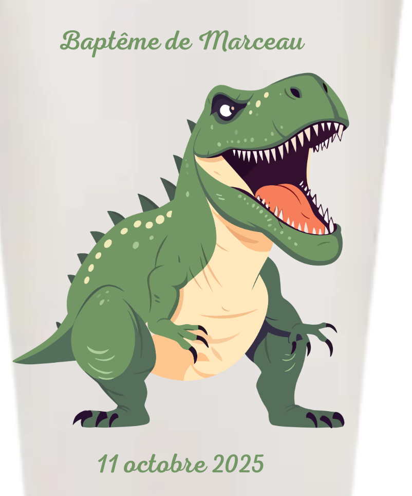 Gobelets personnalisés baptême/anniversaire dinosaure