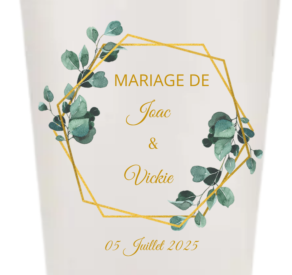 Gobelets personnalisés Mariage - vert sauge & or
