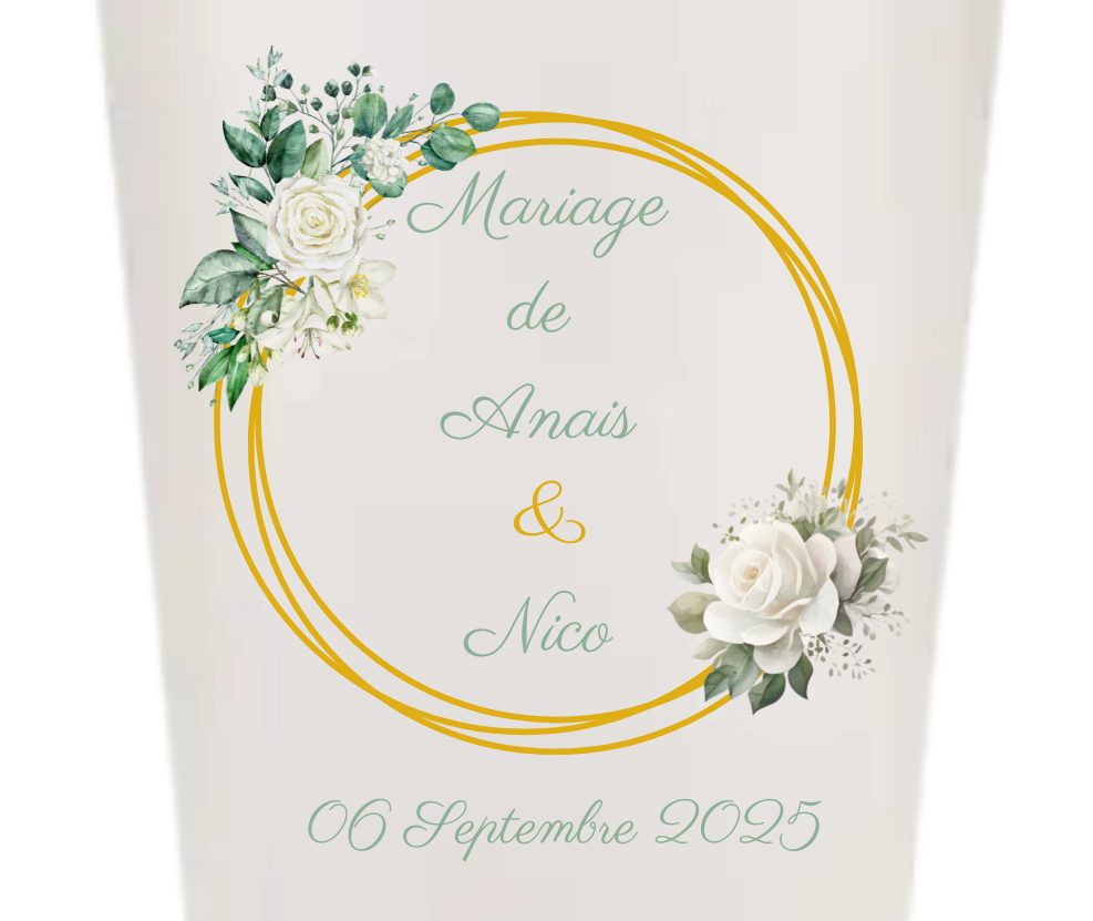 Gobelets personnalisés Mariage - feuillage rose blanche