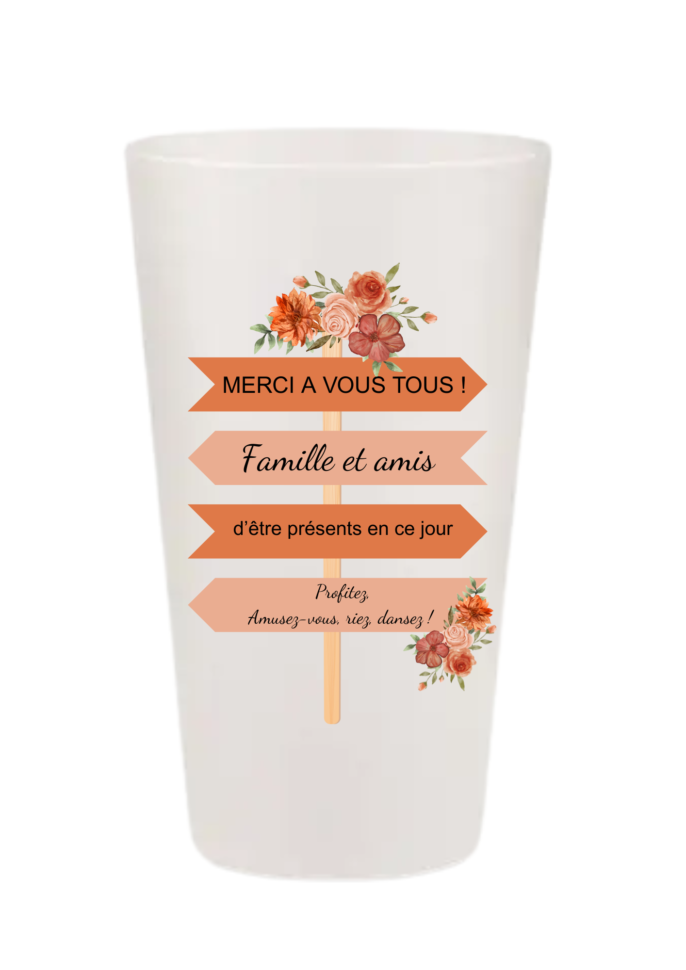 Gobelets personnalisés Mariage - Couronne de fleurs - terracotta