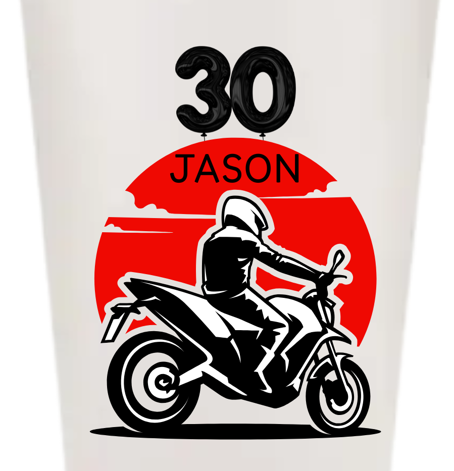 Gobelets personnalisés anniversaire moto rouge