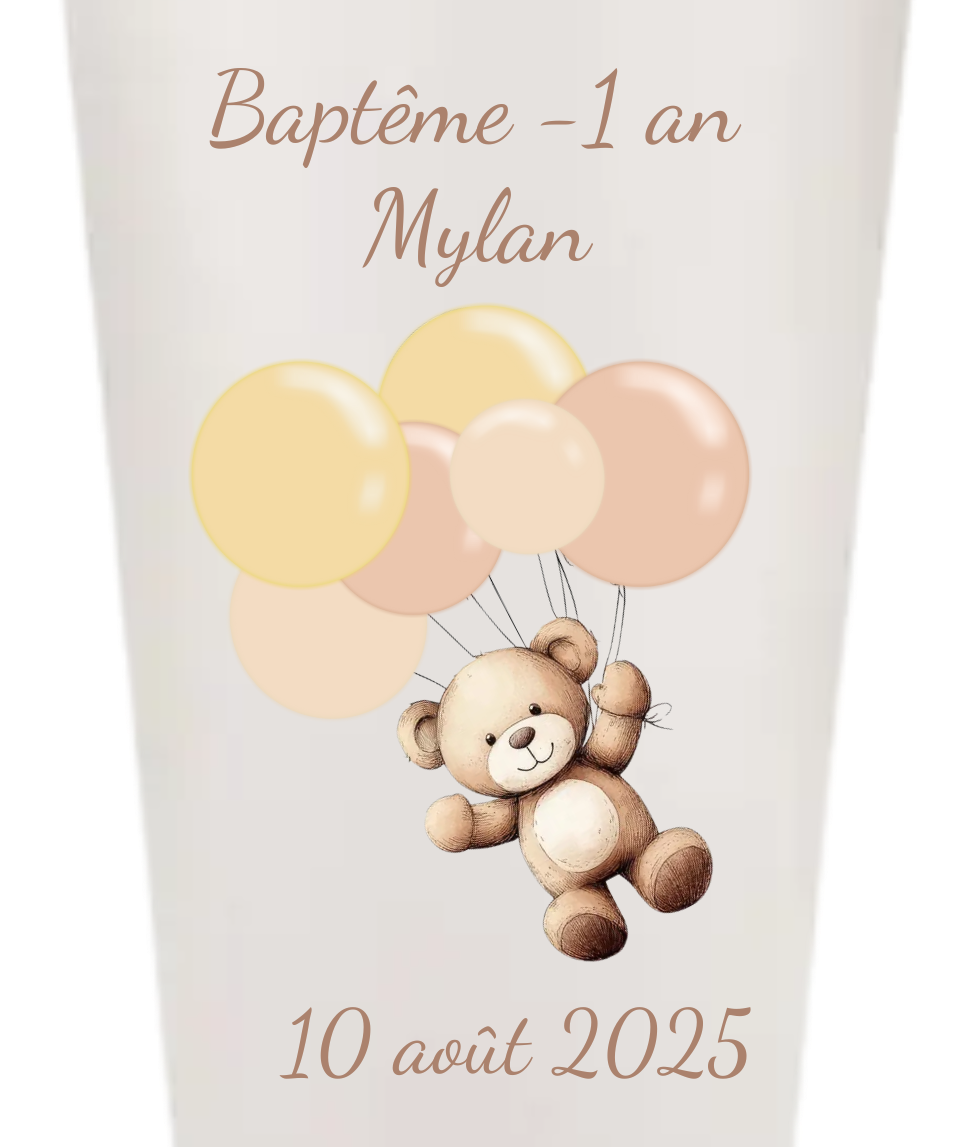 Gobelets personnalisés baptême/anniversaire ourson ballon