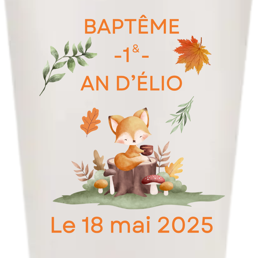 Gobelets personnalisés baptême/anniversaire renard