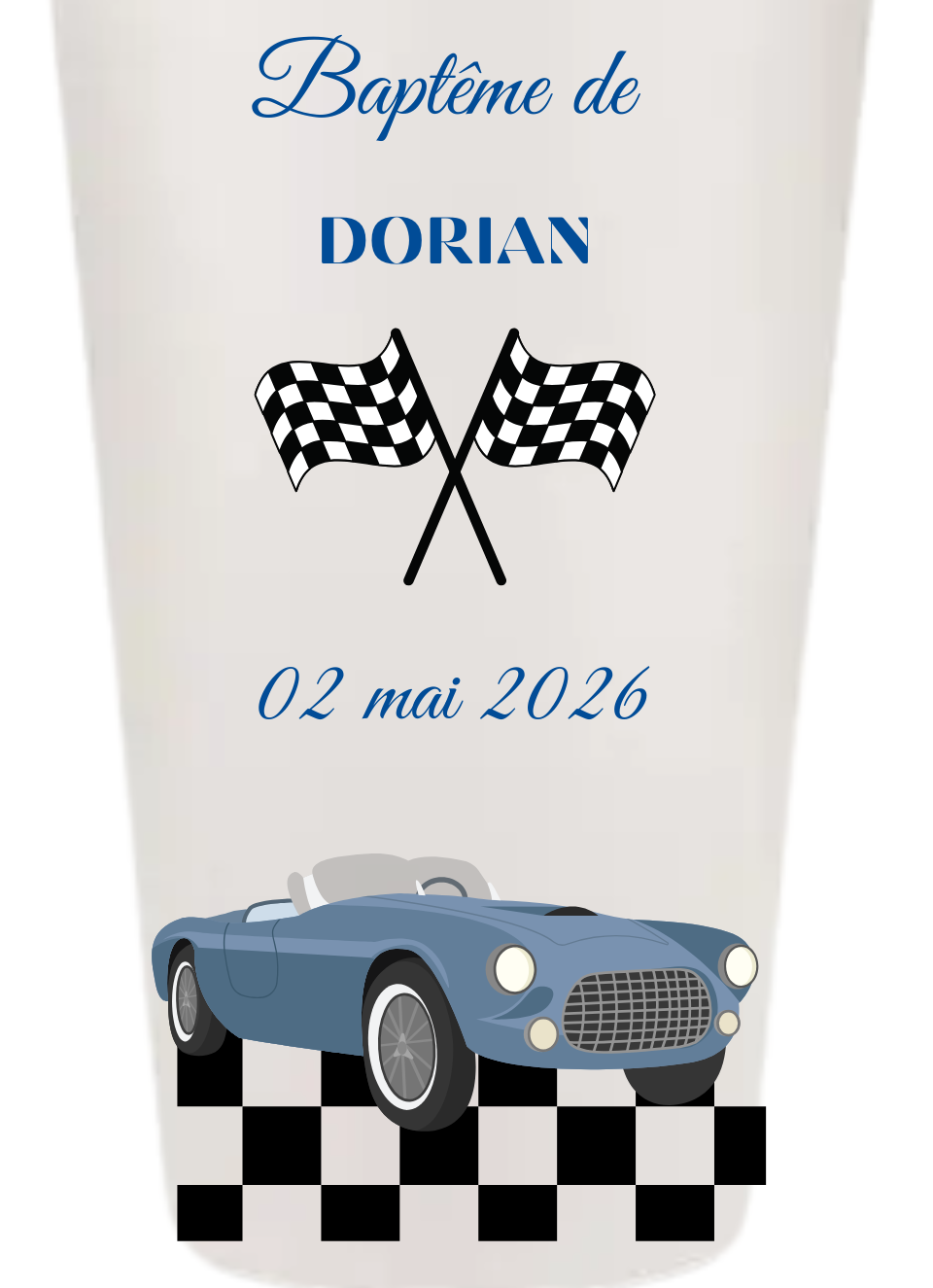 Gobelets personnalisés baptême/anniversaire voiture