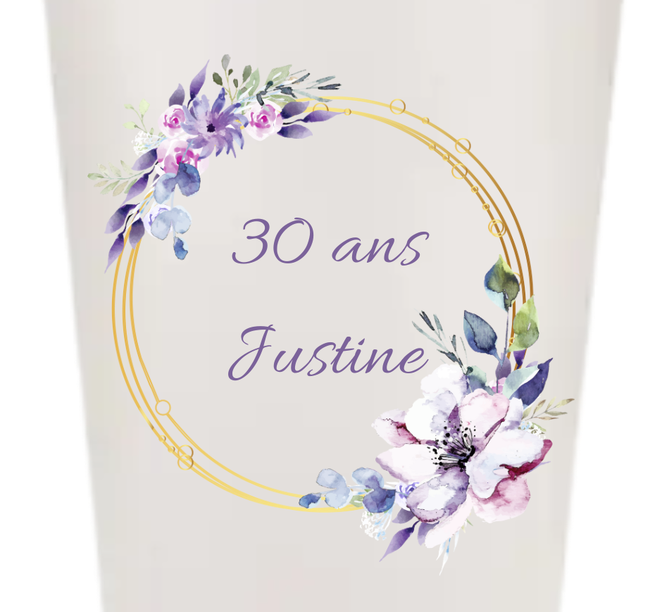 Gobelets personnalisés anniversaire fleuri violet or
