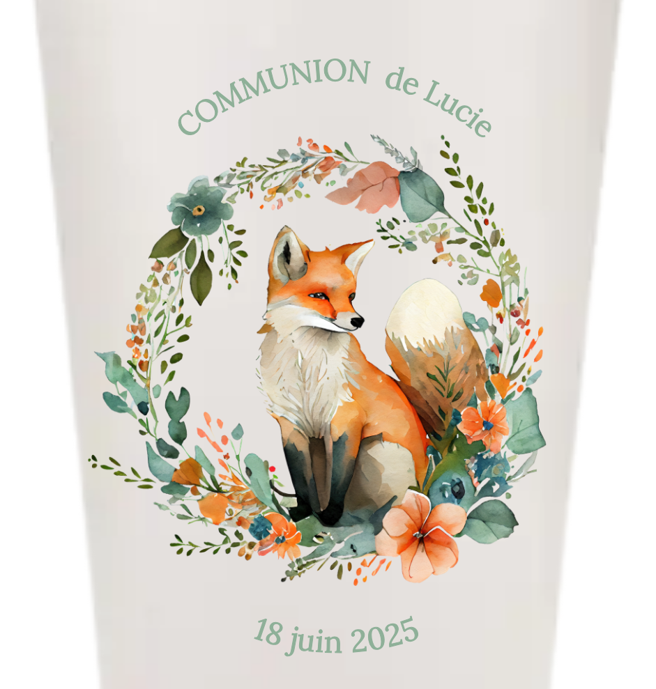 Gobelets personnalisés baptême/anniversaire couronne renard