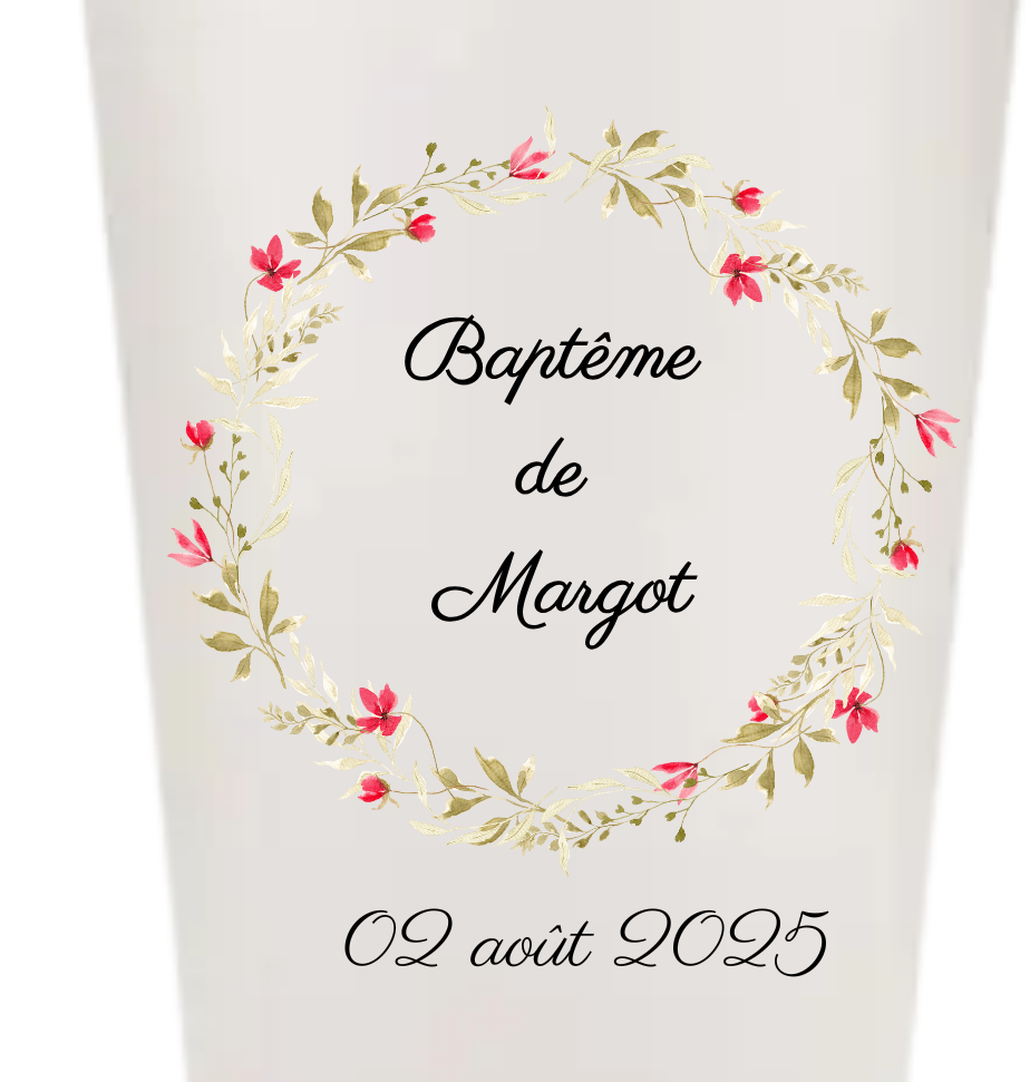 Gobelets personnalisés baptême/anniversaire couronne fleur