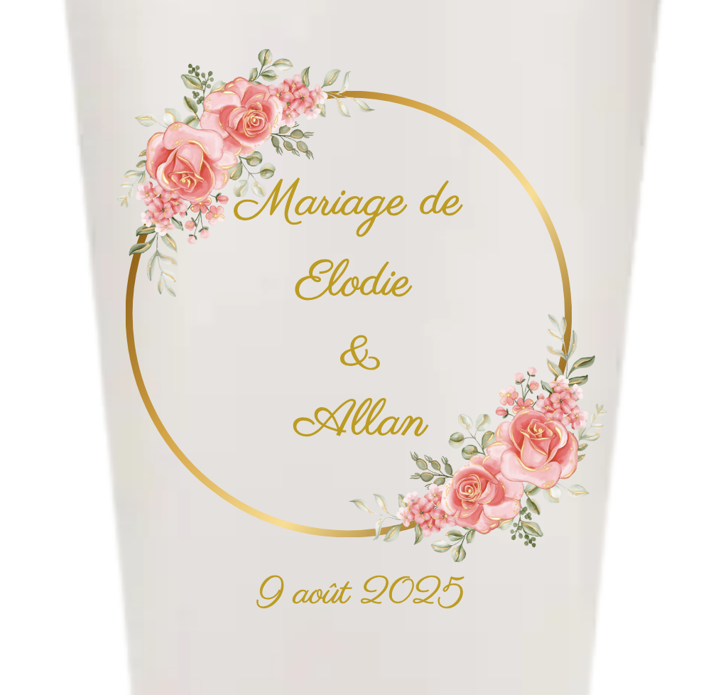 Gobelets personnalisés Mariage - fleur rose & or