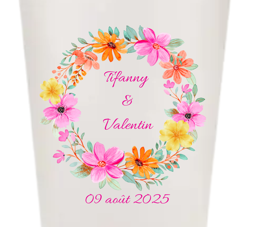 Gobelets personnalisés Mariage - fleur fuchsia
