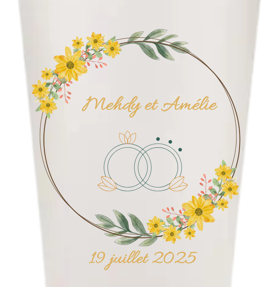 Gobelets personnalisés Mariage - feuillage vert & jaune