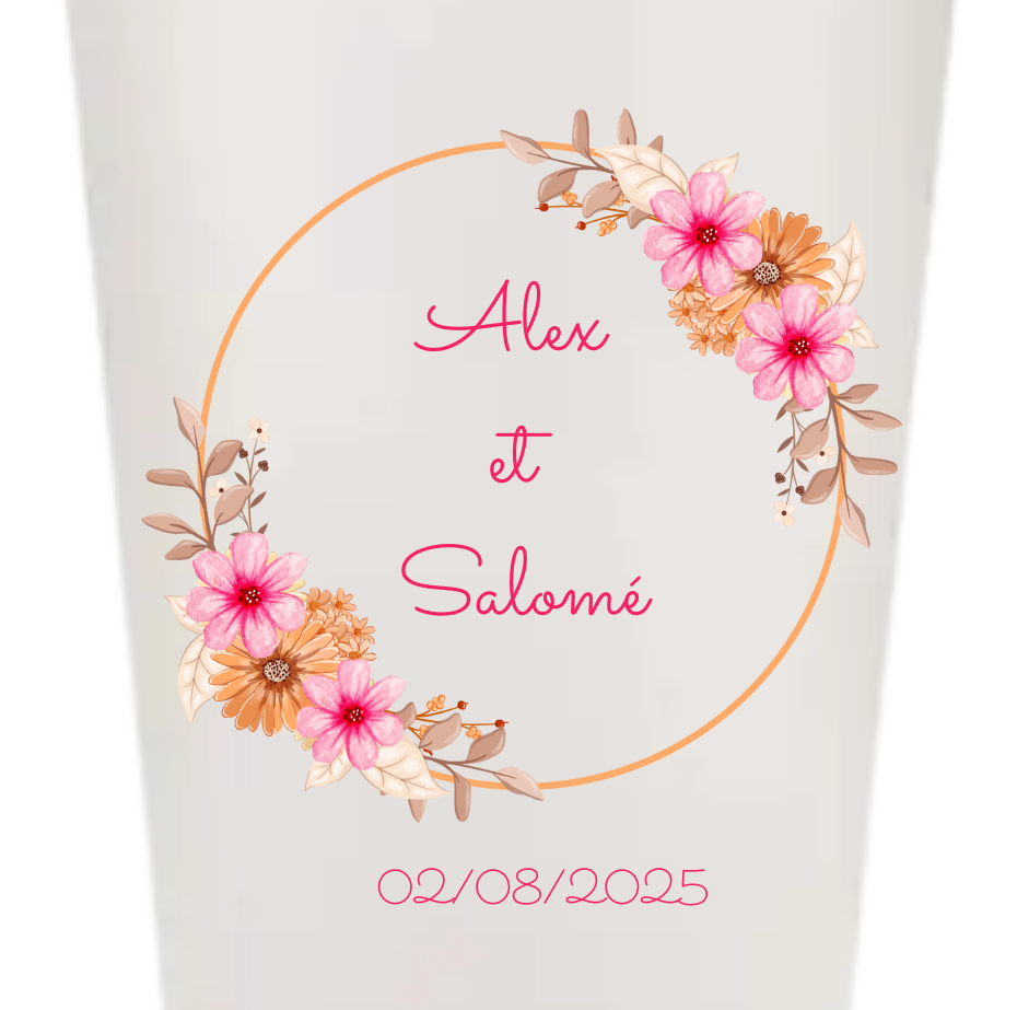 Gobelets personnalisés Mariage - fuchsia rose fleuri