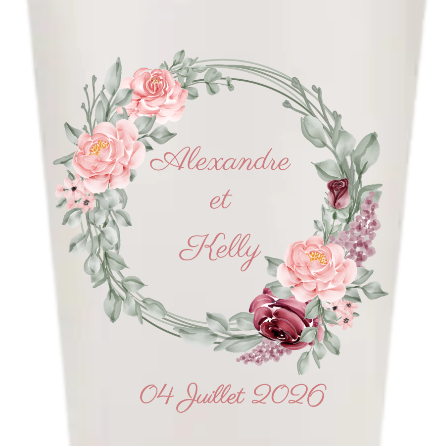 Gobelets personnalisés Mariage - rose & gris fleur