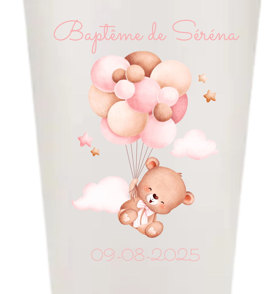 Gobelets personnalisés baptême/anniversaire ourson rose