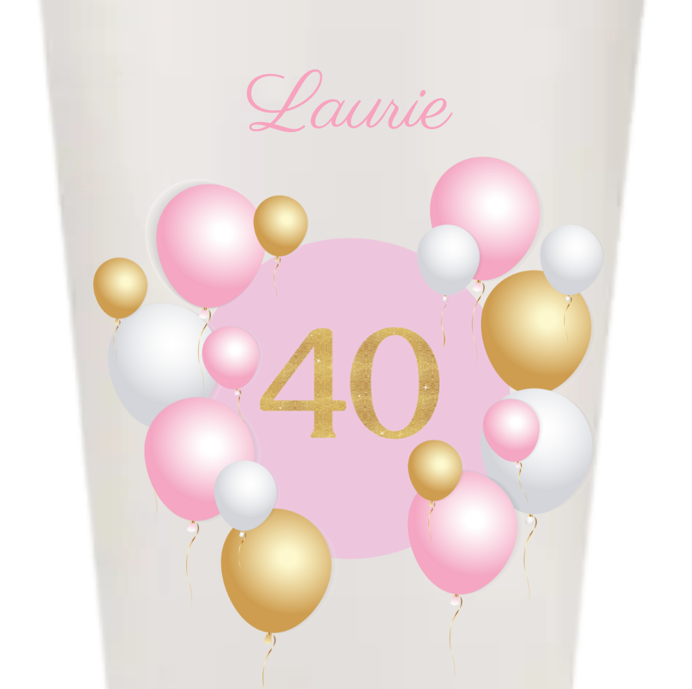 Gobelets personnalisés anniversaire ballon rose or