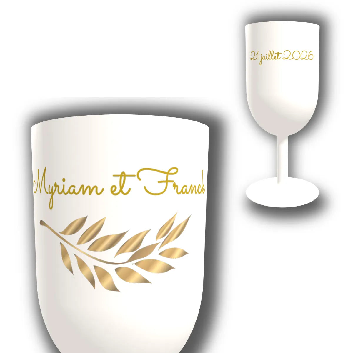 Verre à vin personnalisé Rameau Doré — vue d'ensemble et gros plan du design